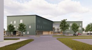 Havainnekuva uudesta Urheilupuiston koulusta pihalta käsin.